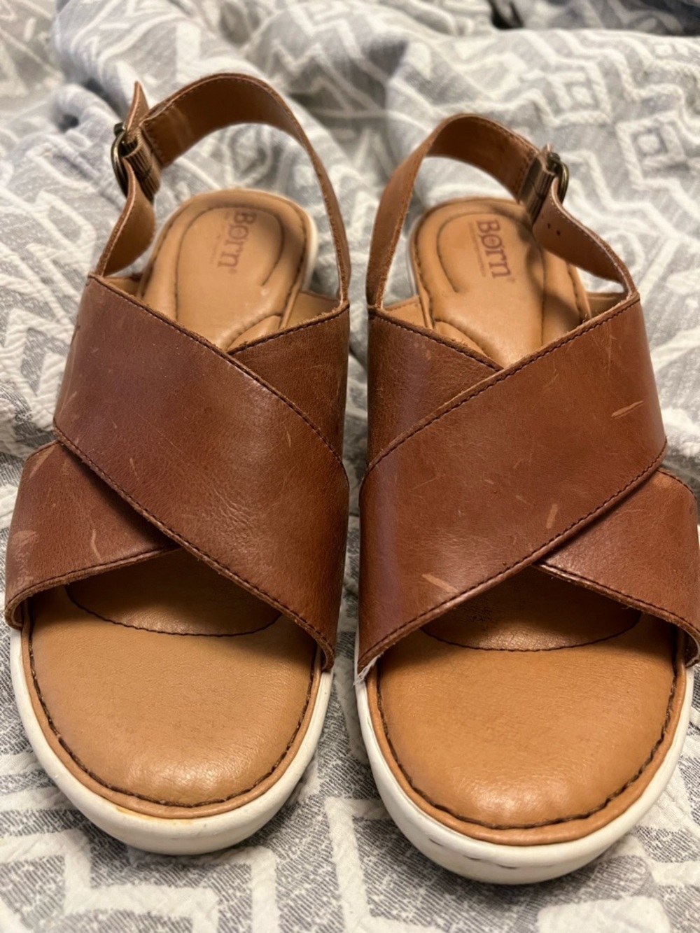 Born Brown Leather Crisscross Slingback Sandals